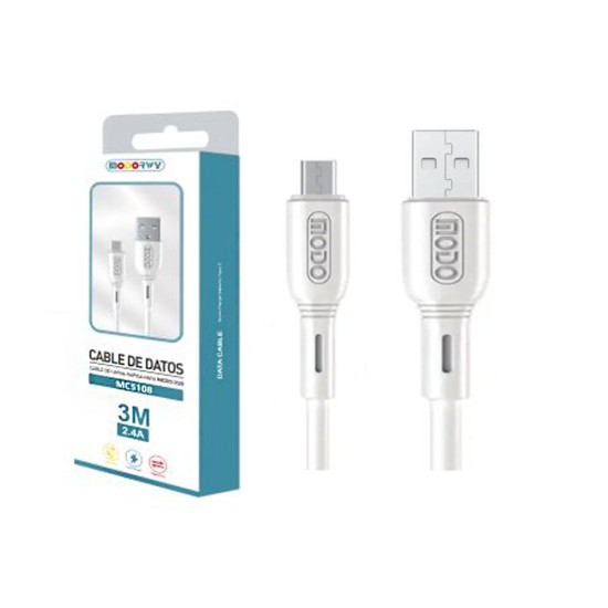 Cable Modorwy MC5108 Micro 2,4A 3m Blanco Cable Modorwy MC5108 Micro 2,4A 3m Blanco